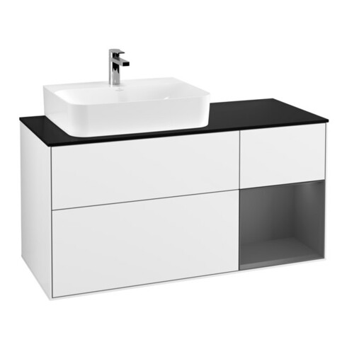 V&B Waschtischunterschrank Wandbeleuchtung Finion 120cm, Pl b m, Rg l A m, glo wh. Lac
