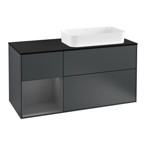 V&B Waschtischunterschrank Wandbeleuchtung Finion 120cm, Pl b m, Rg l A m, md bl. m Lac