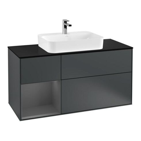 V&B Waschtischunterschrank Wandbeleuchtung Finion 120cm, Pl b m, Rg l A m, md bl. m Lac