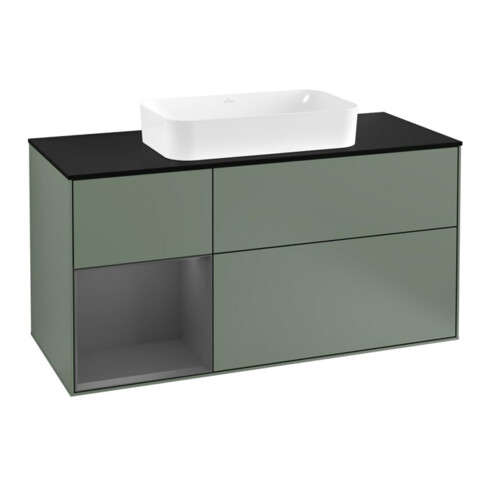 V&B Waschtischunterschrank Wandbeleuchtung Finion 120cm, Pl b m, Rg l A m, Oli. m Lac