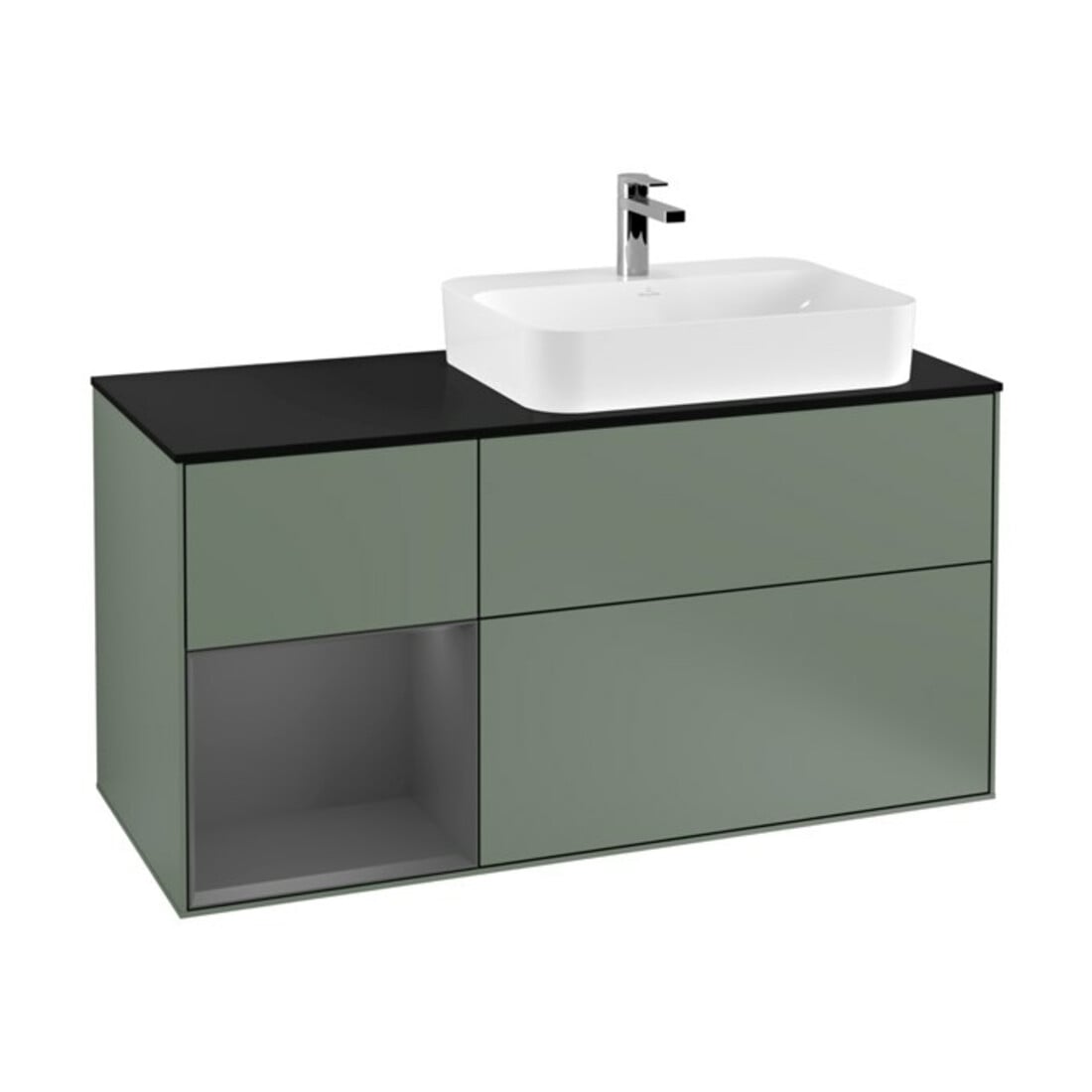 V&B Waschtischunterschrank Wandbeleuchtung Finion 120cm, Pl b m, Rg l A m, Oli. m Lac