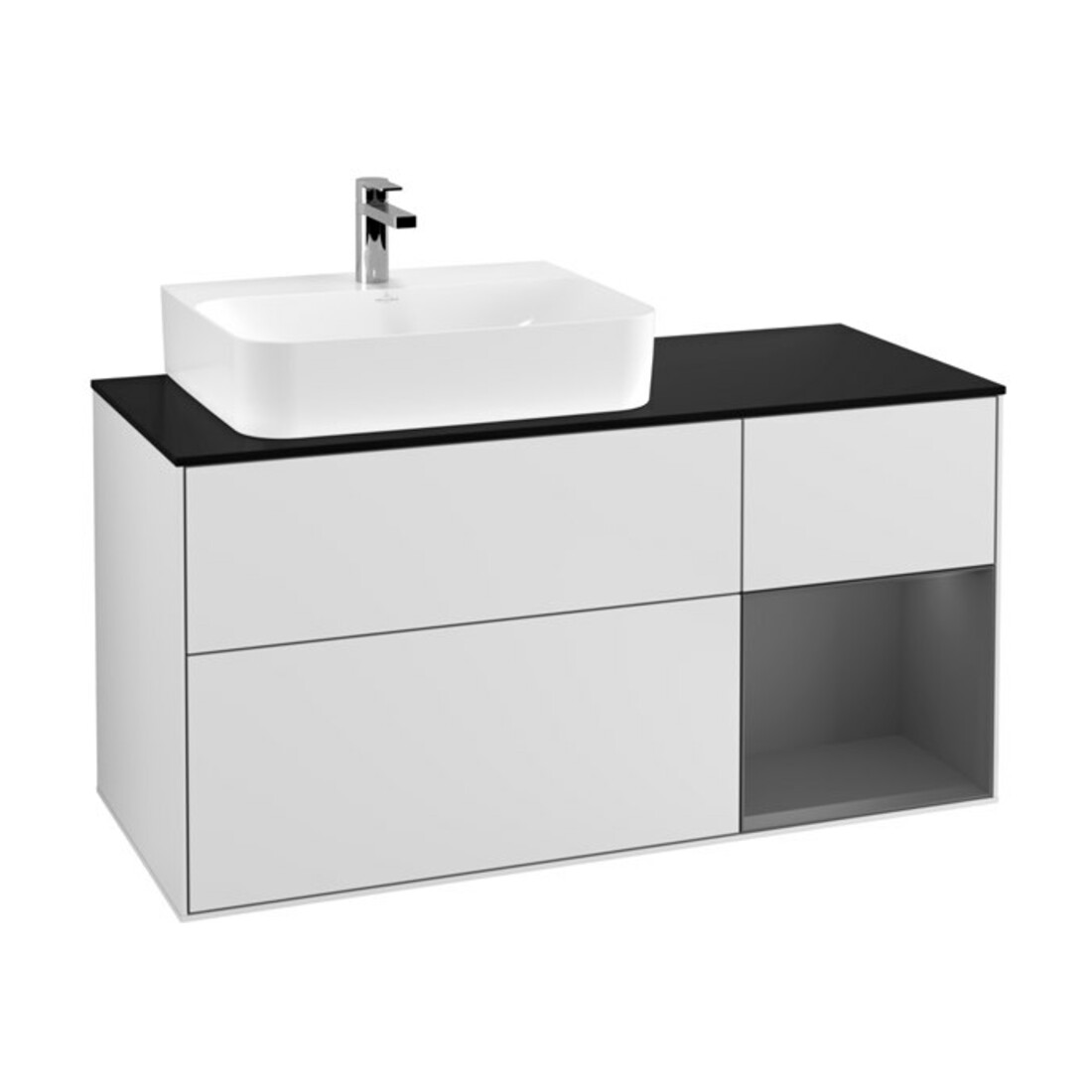 V&B Waschtischunterschrank Wandbeleuchtung Finion 120cm, Pl b m, Rg l A m, wh. m Lac
