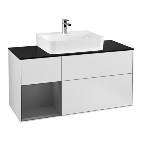 V&B Waschtischunterschrank Wandbeleuchtung Finion 120cm, Pl b m, Rg l A m, wh. m Lac