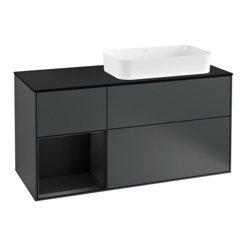 V&B Waschtischunterschrank Wandbeleuchtung Finion 120cm, Pl b m, Rg l b m La, md bl. m Lac
