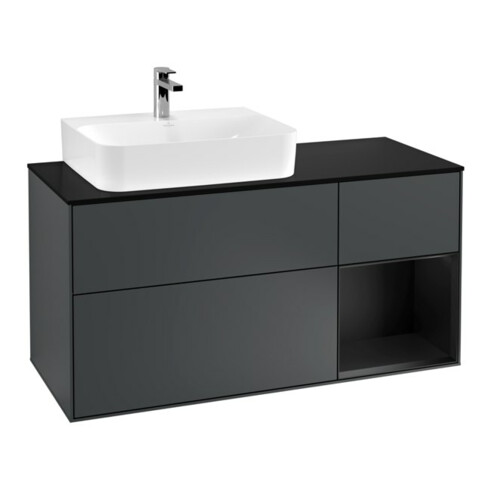 V&B Waschtischunterschrank Wandbeleuchtung Finion 120cm, Pl b m, Rg l b m La, md bl. m Lac
