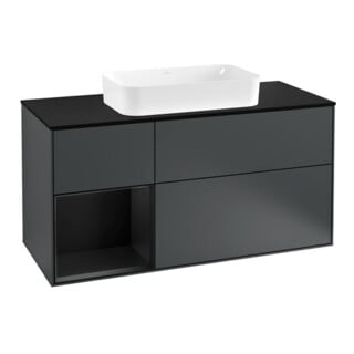 V&B Waschtischunterschrank Wandbeleuchtung Finion 120cm, Pl b m, Rg l b m La, md bl. m Lac