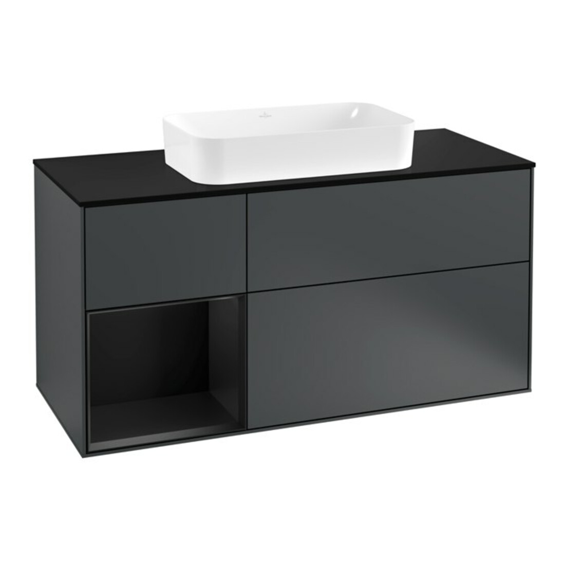 V&B Waschtischunterschrank Wandbeleuchtung Finion 120cm, Pl b m, Rg l b m La, md bl. m Lac