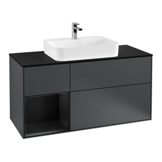 V&B Waschtischunterschrank Wandbeleuchtung Finion 120cm, Pl b m, Rg l b m La, md bl. m Lac