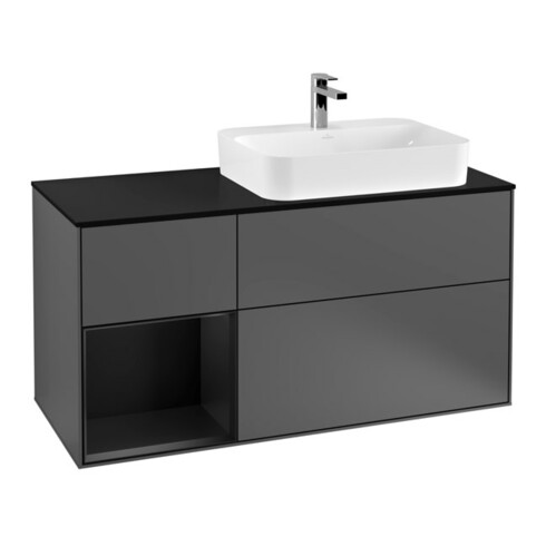 V&B Waschtischunterschrank Wandbeleuchtung Finion 120cm, Pl b m, Rg l b m Lac, Anthrac. m