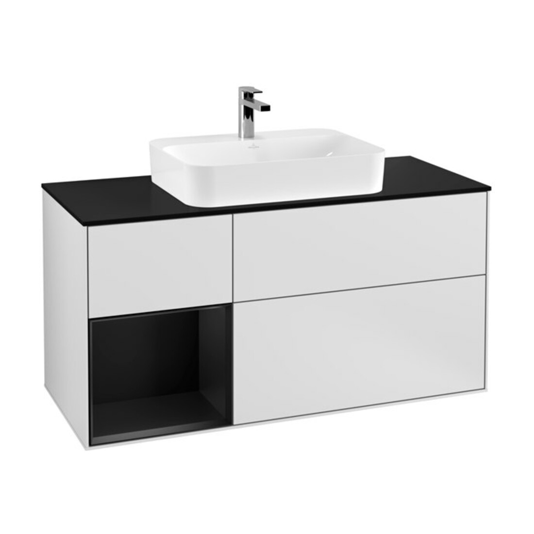 V&B Waschtischunterschrank Wandbeleuchtung Finion 120cm, Pl b m, Rg l bla m Lac, wh. m Lac