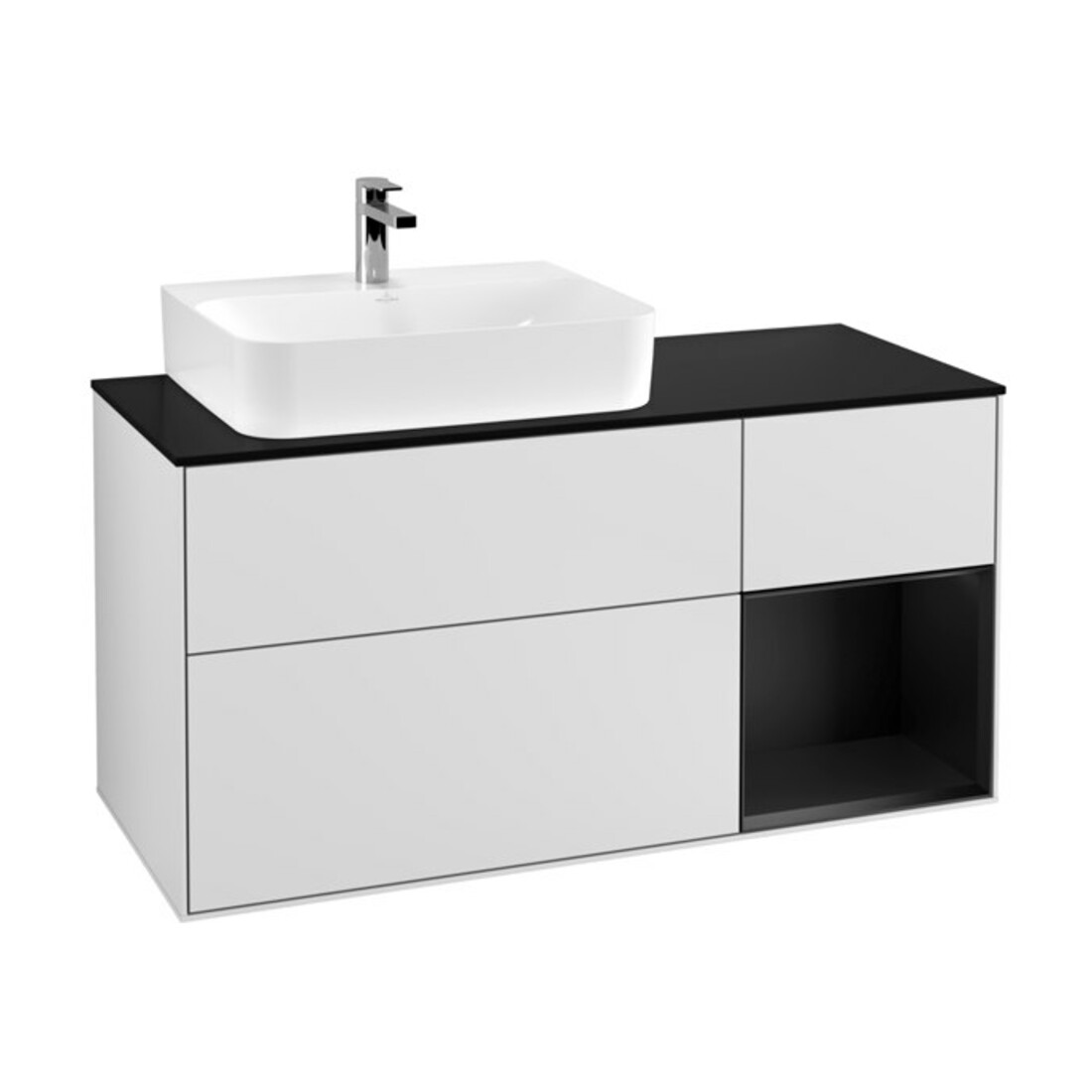 V&B Waschtischunterschrank Wandbeleuchtung Finion 120cm, Pl b m, Rg l bla m Lac, wh. m Lac