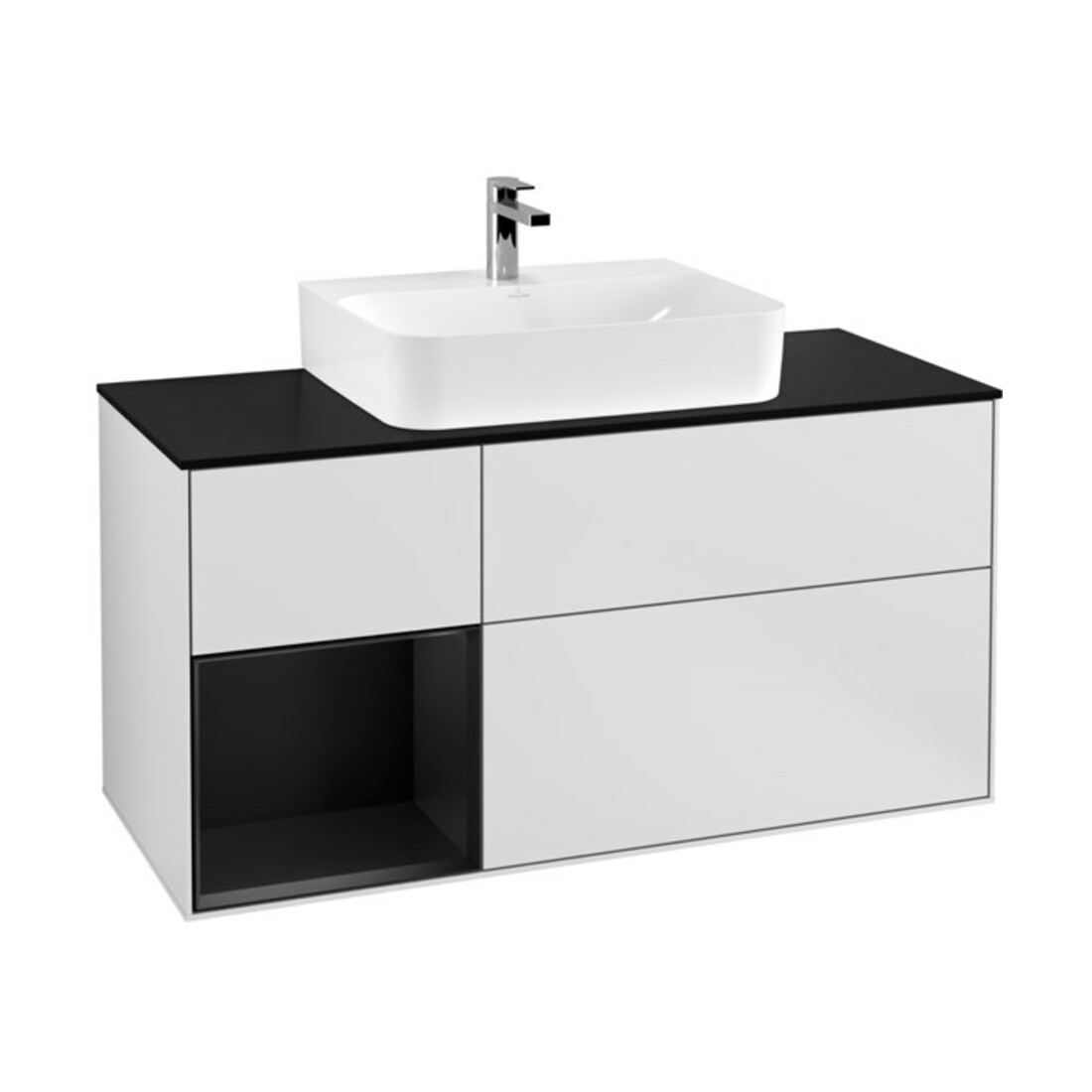 V&B Waschtischunterschrank Wandbeleuchtung Finion 120cm, Pl b m, Rg l bla m Lac, wh. m Lac