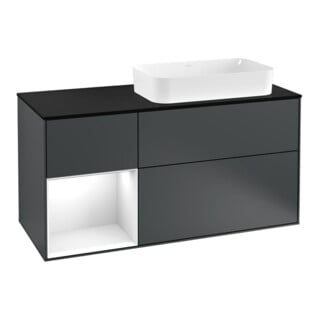 V&B Waschtischunterschrank Wandbeleuchtung Finion 120cm, Pl b m, Rg l g w La, md bl. m Lac