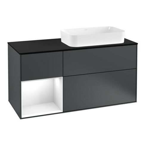 V&B Waschtischunterschrank Wandbeleuchtung Finion 120cm, Pl b m, Rg l g w La, md bl. m Lac
