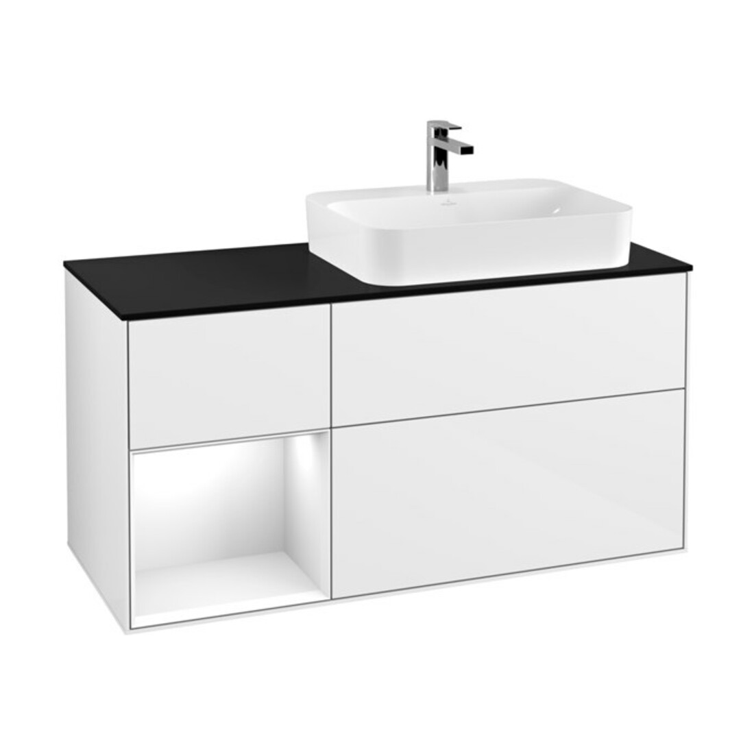 V&B Waschtischunterschrank Wandbeleuchtung Finion 120cm, Pl b m, Rg l g w Lac, glo wh. Lac