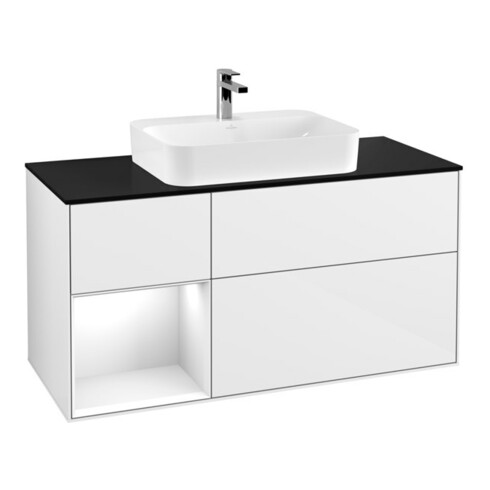 V&B Waschtischunterschrank Wandbeleuchtung Finion 120cm, Pl b m, Rg l g w Lac, glo wh. Lac