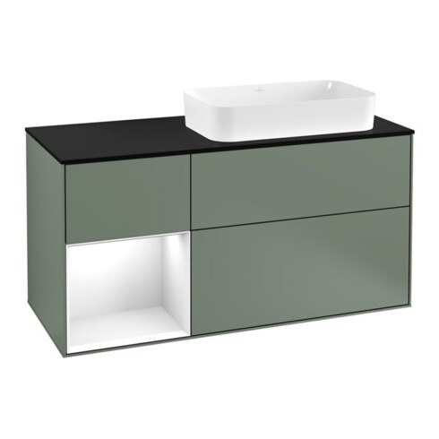 V&B Waschtischunterschrank Wandbeleuchtung Finion 120cm, Pl b m, Rg l g w Lac, Oli. m Lac