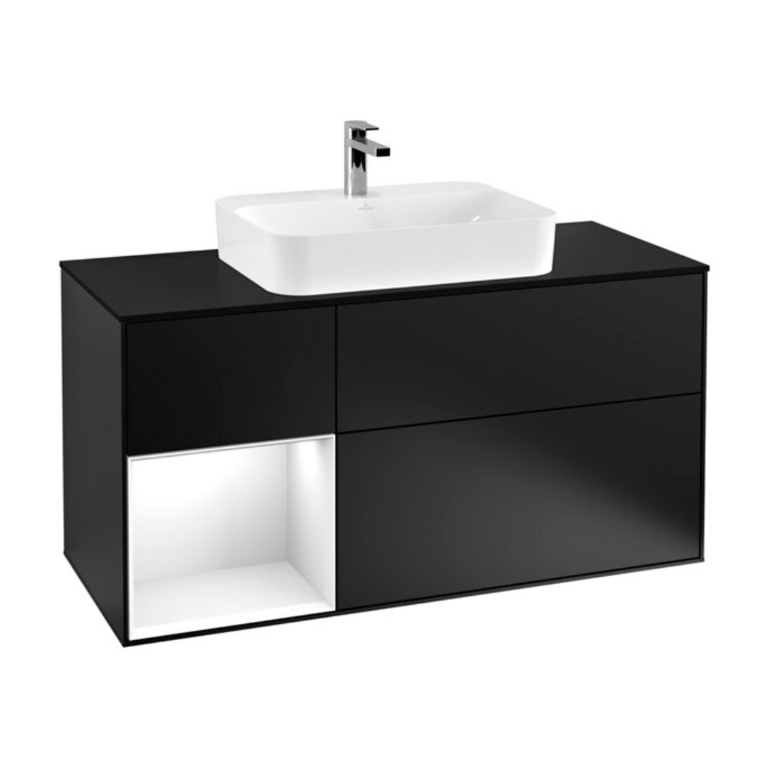 V&B Waschtischunterschrank Wandbeleuchtung Finion 120cm, Pl b m, Rg l g wh. Lac, bla m Lac