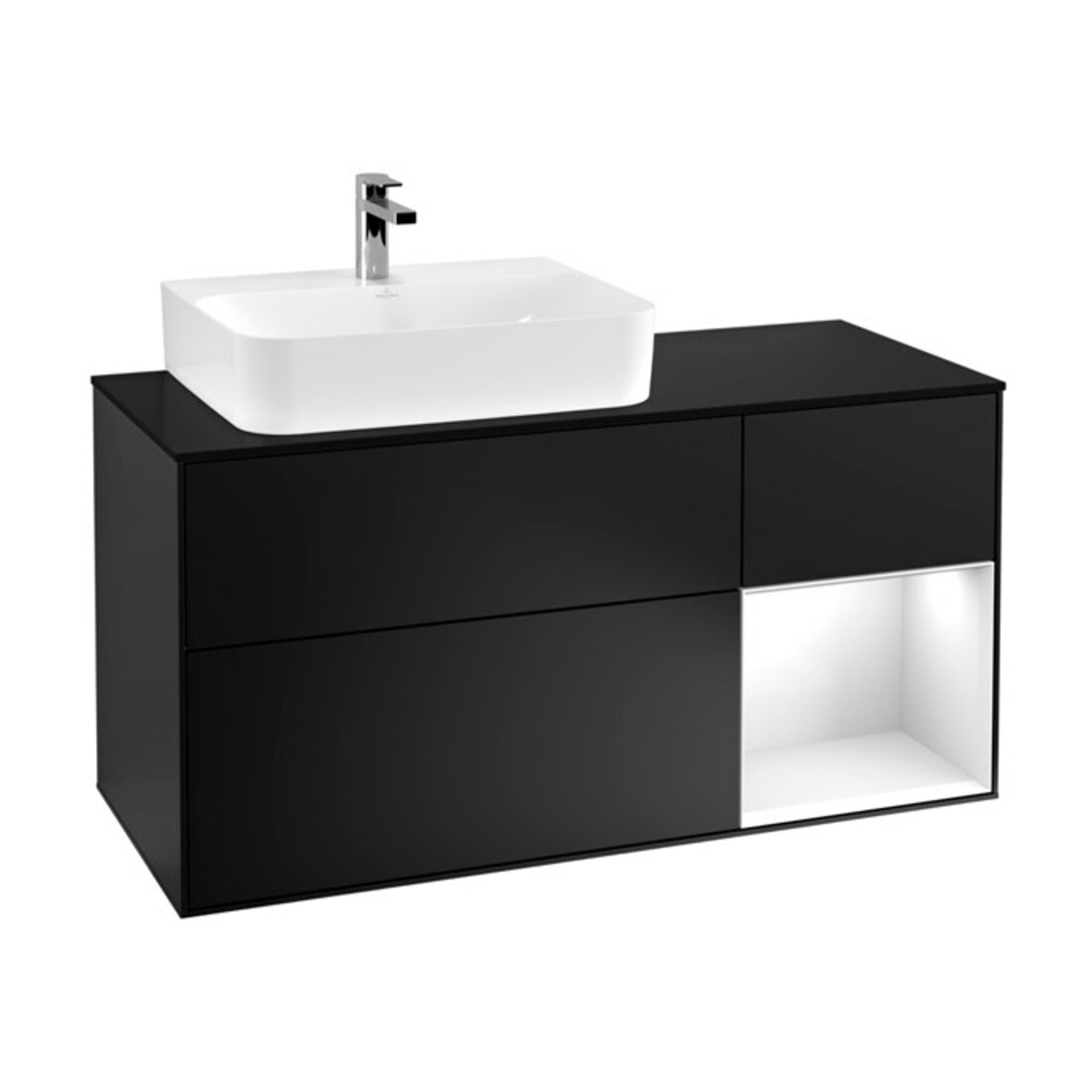 V&B Waschtischunterschrank Wandbeleuchtung Finion 120cm, Pl b m, Rg l g wh. Lac, bla m Lac