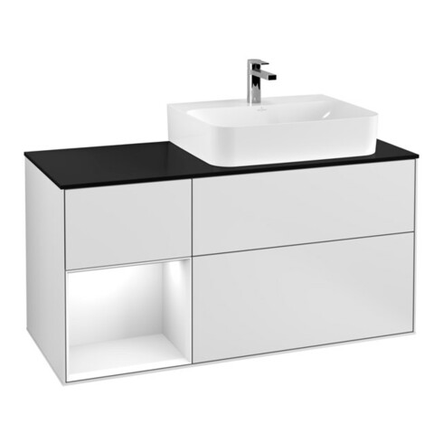 V&B Waschtischunterschrank Wandbeleuchtung Finion 120cm, Pl b m, Rg l g wh. Lac, wh. m Lac