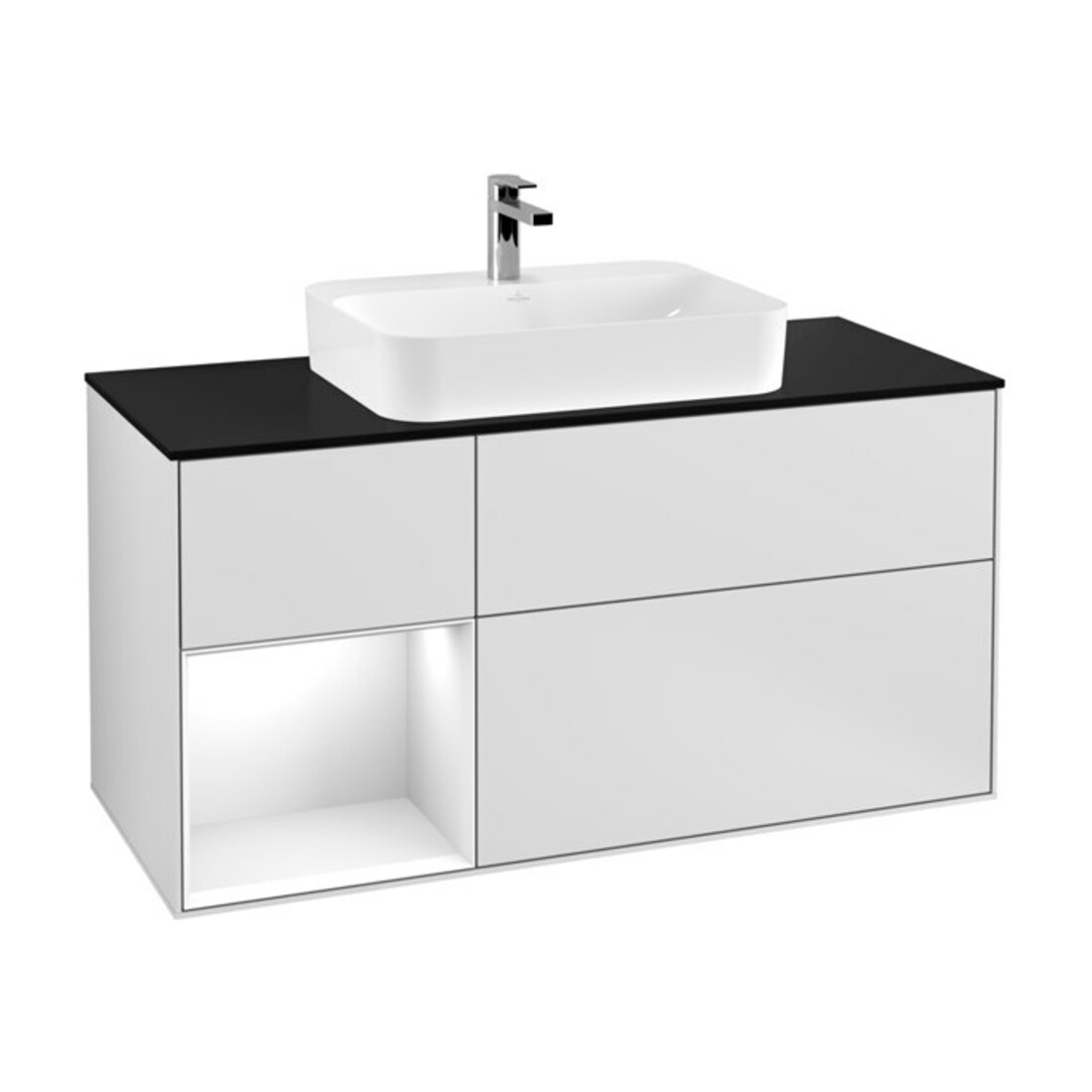 V&B Waschtischunterschrank Wandbeleuchtung Finion 120cm, Pl b m, Rg l g wh. Lac, wh. m Lac