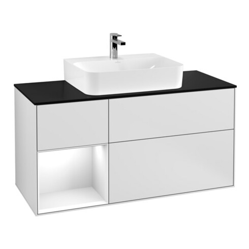 V&B Waschtischunterschrank Wandbeleuchtung Finion 120cm, Pl b m, Rg l g wh. Lac, wh. m Lac