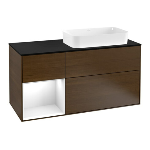 V&B Waschtischunterschrank Wandbeleuchtung Finion 120cm, Pl b m, Rg l glo wh. Lac, wal ven