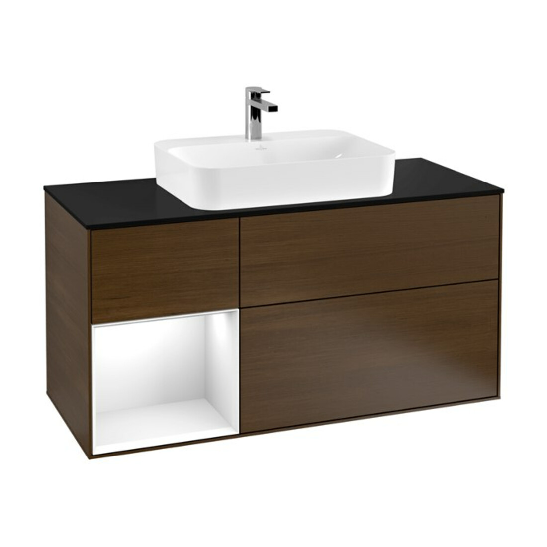 V&B Waschtischunterschrank Wandbeleuchtung Finion 120cm, Pl b m, Rg l glo wh. Lac, wal ven