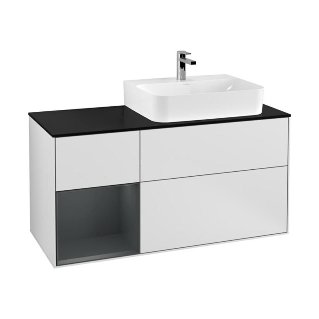 V&B Waschtischunterschrank Wandbeleuchtung Finion 120cm, Pl b m, Rg l md b m La, wh. m Lac