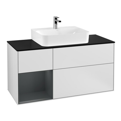 V&B Waschtischunterschrank Wandbeleuchtung Finion 120cm, Pl b m, Rg l md b m La, wh. m Lac