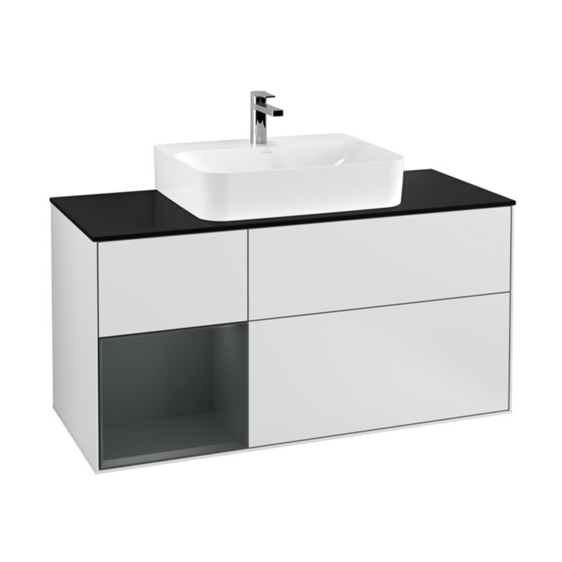V&B Waschtischunterschrank Wandbeleuchtung Finion 120cm, Pl b m, Rg l md b m La, wh. m Lac