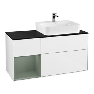 V&B Waschtischunterschrank Wandbeleuchtung Finion 120cm, Pl b m, Rg l Ol m La, glo wh. Lac