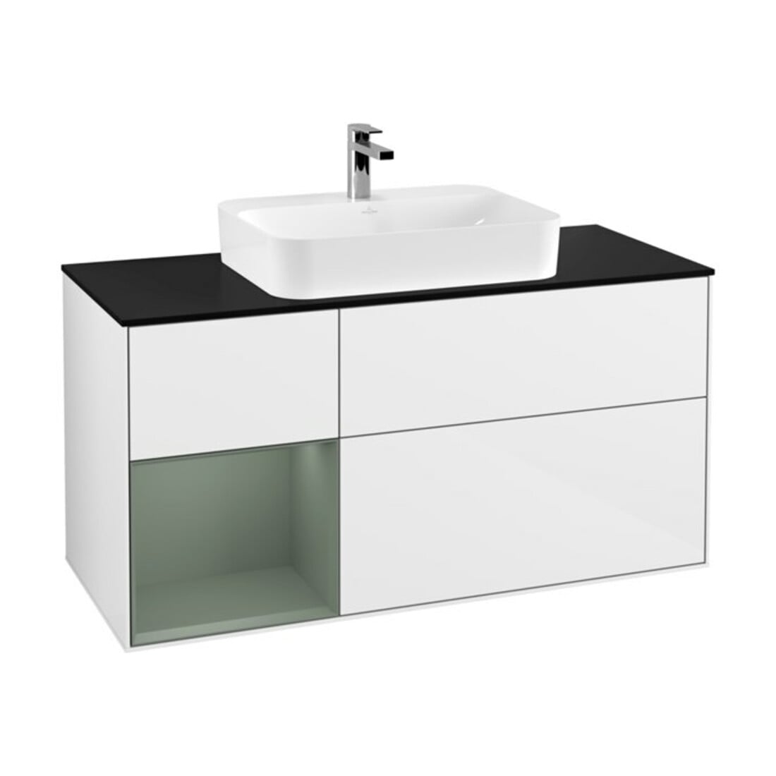V&B Waschtischunterschrank Wandbeleuchtung Finion 120cm, Pl b m, Rg l Ol m La, glo wh. Lac