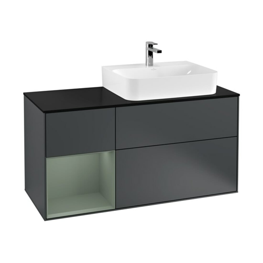 V&B Waschtischunterschrank Wandbeleuchtung Finion 120cm, Pl b m, Rg l Ol m La, md b m Lac