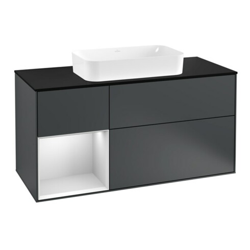 V&B Waschtischunterschrank Wandbeleuchtung Finion 120cm, Pl b m, Rg l w m La, md bl. m Lac
