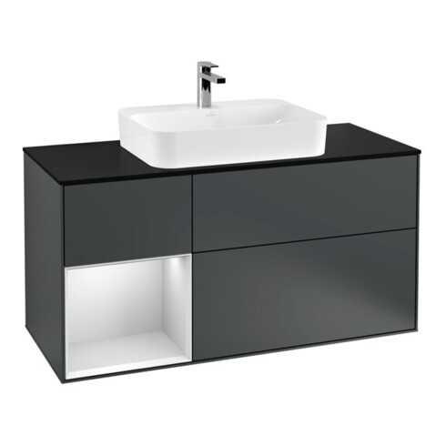 V&B Waschtischunterschrank Wandbeleuchtung Finion 120cm, Pl b m, Rg l w m La, md bl. m Lac