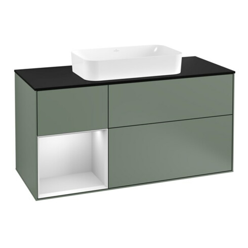 V&B Waschtischunterschrank Wandbeleuchtung Finion 120cm, Pl b m, Rg l w m Lac, Oli. m Lac