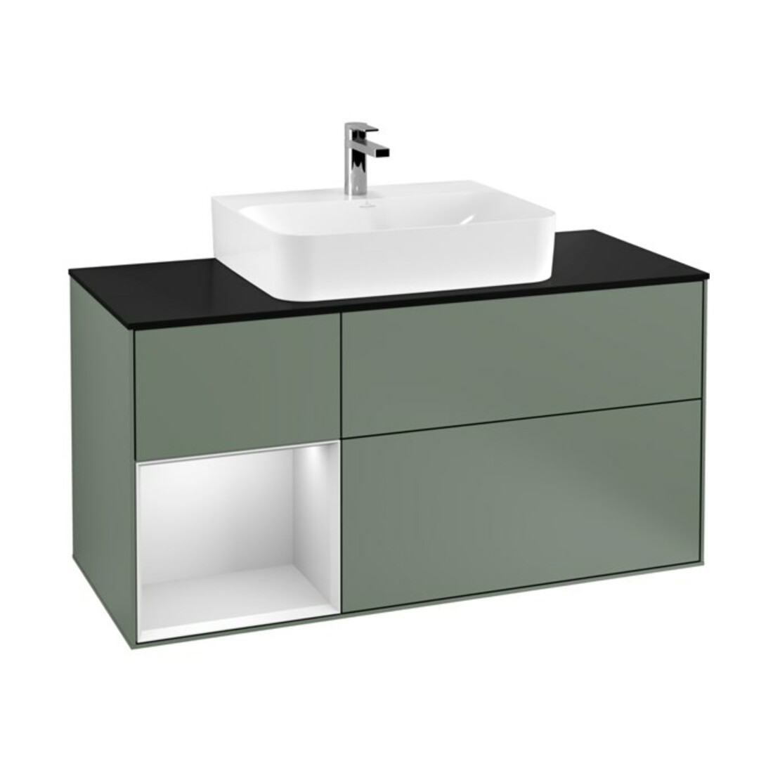 V&B Waschtischunterschrank Wandbeleuchtung Finion 120cm, Pl b m, Rg l w m Lac, Oli. m Lac