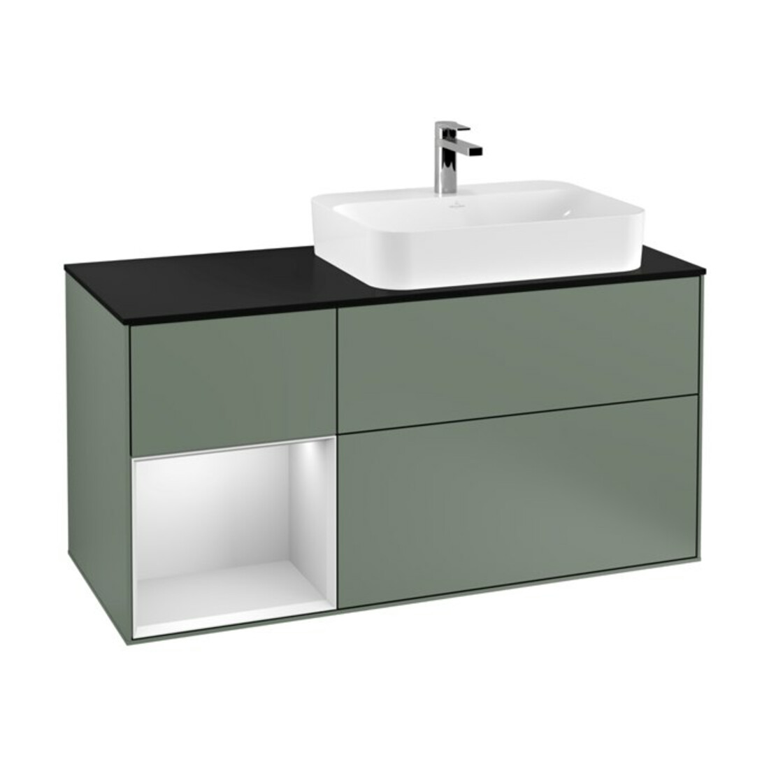 V&B Waschtischunterschrank Wandbeleuchtung Finion 120cm, Pl b m, Rg l w m Lac, Oli. m Lac