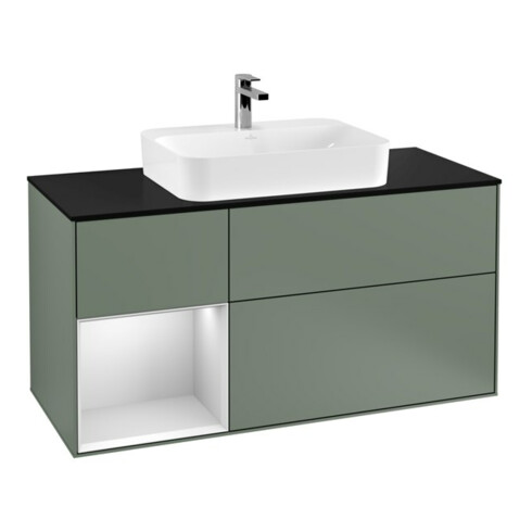 V&B Waschtischunterschrank Wandbeleuchtung Finion 120cm, Pl b m, Rg l w m Lac, Oli. m Lac