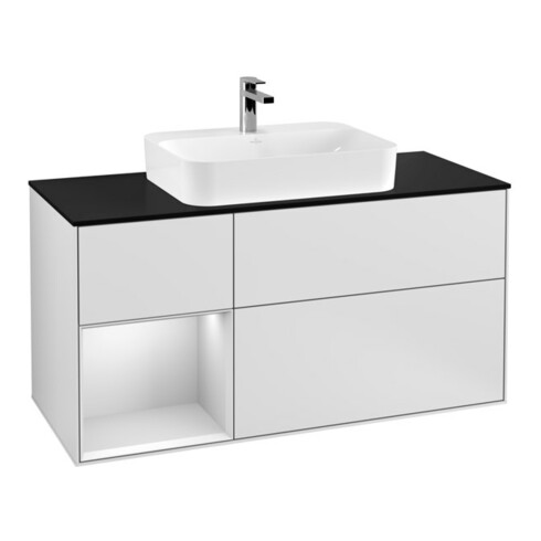 V&B Waschtischunterschrank Wandbeleuchtung Finion 120cm, Pl b m, Rg l wh. m Lac, wh. m Lac