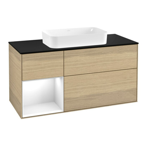V&B Waschtischunterschrank Wandbeleuchtung Finion 120cm, Pl b m, Rg li glo wh. Lac, Oa ven