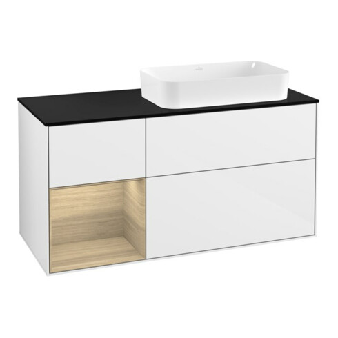 V&B Waschtischunterschrank Wandbeleuchtung Finion 120cm, Pl b m, Rg li Oa ven, glo wh. Lac