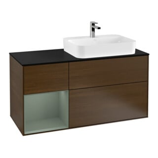V&B Waschtischunterschrank Wandbeleuchtung Finion 120cm, Pl b m, Rg li Oli. m Lac, wal ven