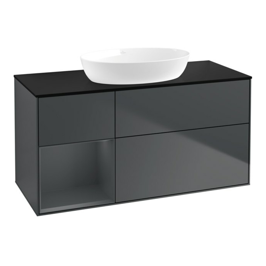 V&B Waschtischunterschrank Wandbeleuchtung Finion 120cm, Pl b m, Rg md m Lac, md bl. m Lac
