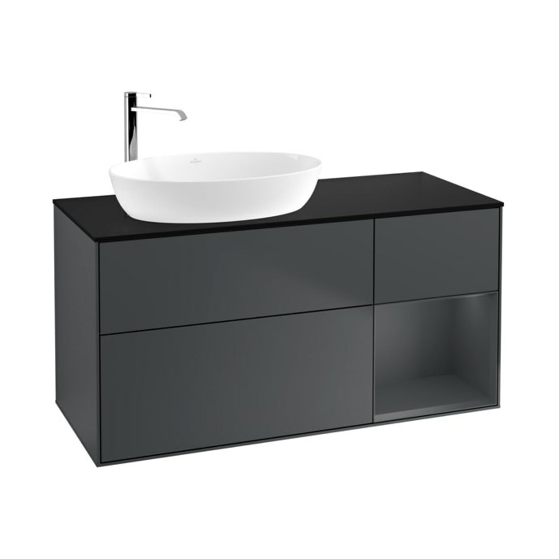 V&B Waschtischunterschrank Wandbeleuchtung Finion 120cm, Pl b m, Rg md m Lac, md bl. m Lac