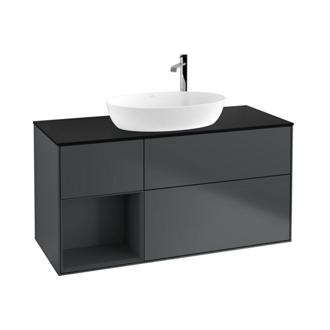 V&B Waschtischunterschrank Wandbeleuchtung Finion 120cm, Pl b m, Rg md m Lac, md bl. m Lac