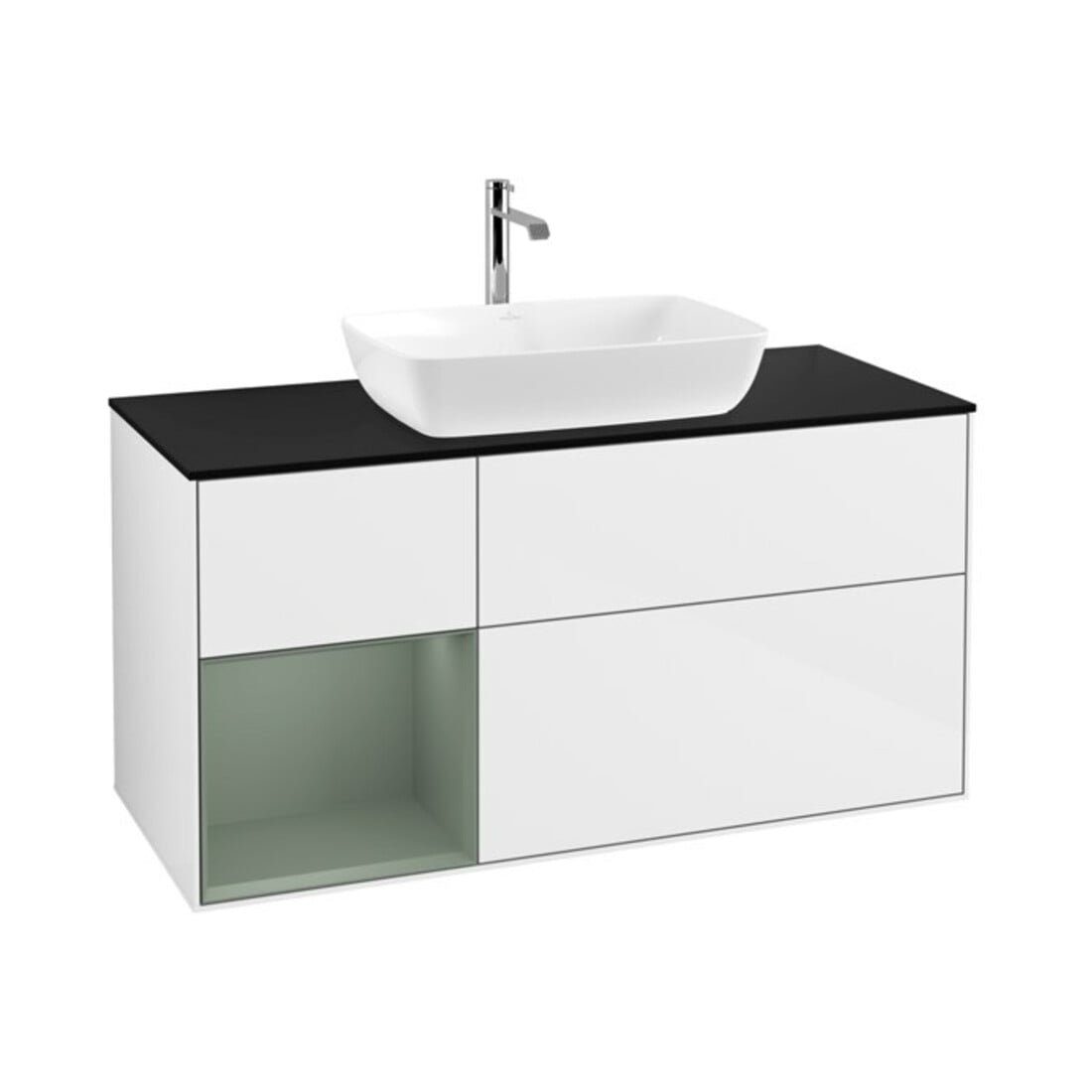 V&B Waschtischunterschrank Wandbeleuchtung Finion 120cm, Pl b m, Rg Ol m Lac, glo wh. Lac
