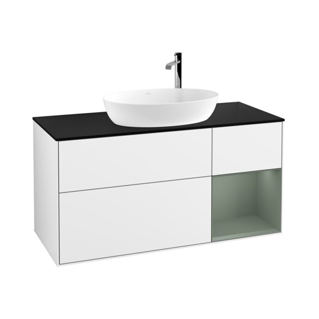 V&B Waschtischunterschrank Wandbeleuchtung Finion 120cm, Pl b m, Rg Ol m Lac, glo wh. Lac