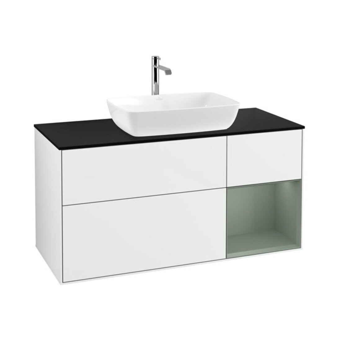 V&B Waschtischunterschrank Wandbeleuchtung Finion 120cm, Pl b m, Rg Ol m Lac, glo wh. Lac